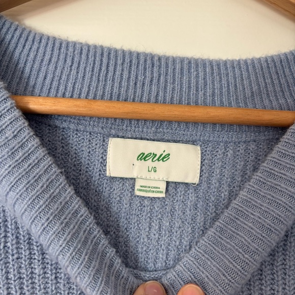 Aerie Oversized Cozy Up Ribbed Sweater Light Blue L Warm Soft Rib Knit Winter - Picture 8 of 8